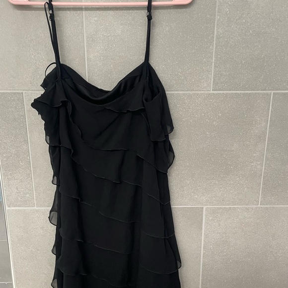 White House Black Market Dress Size 10 Black Ruffle Waterfall spaghettiStrap NWT - Picture 4 of 5